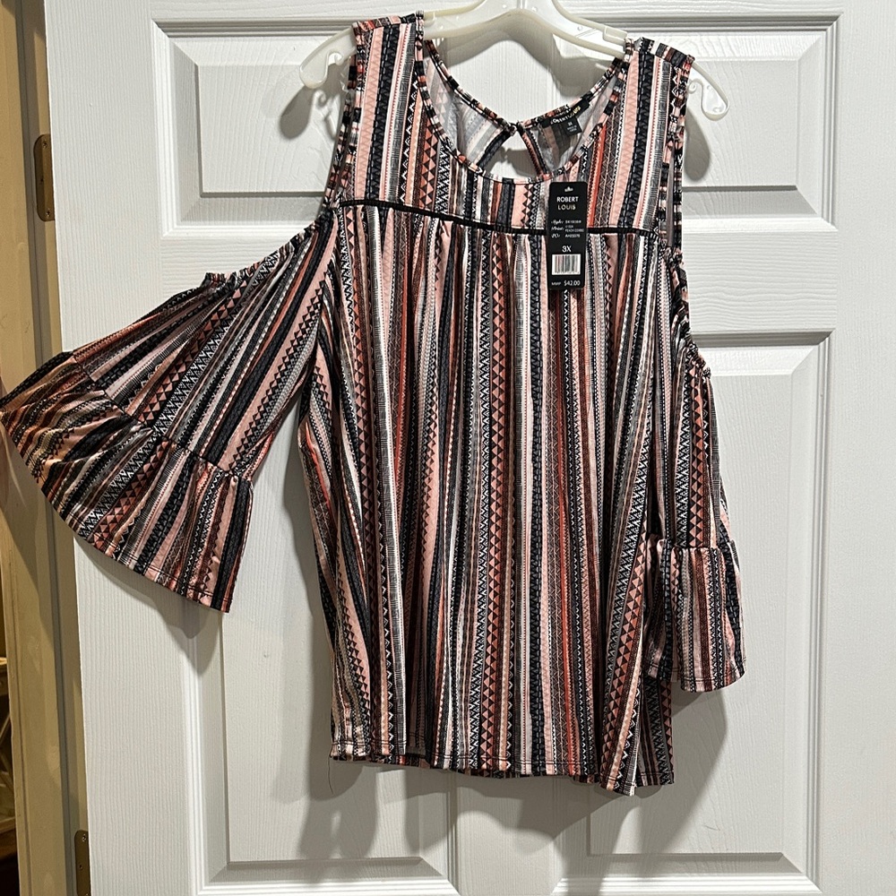 Robert Louis Pink and Black Striped Blouse